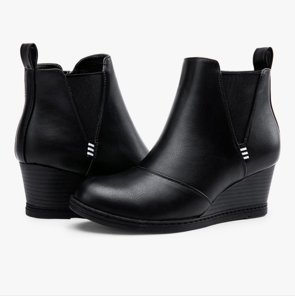 Vepose Women's Wedge Chelsea Ankle Booties Black Size 7 Cute Comfortable